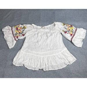 Altard State Womens Size M/L Top Embroidered Peasant Peplum Bell Sleeve Boho